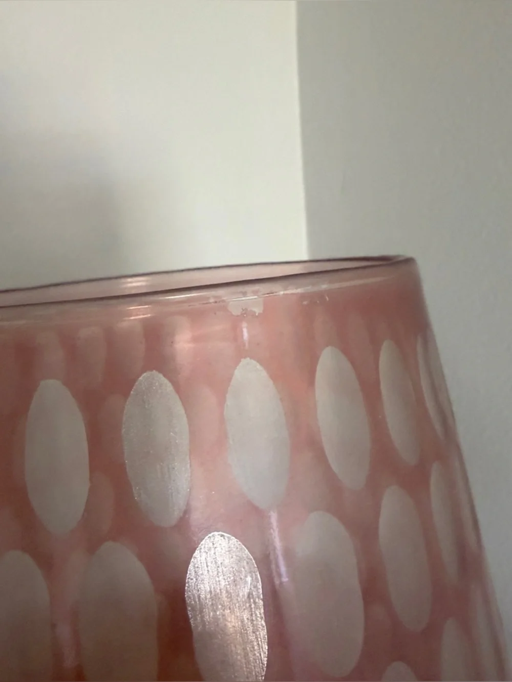Anthropologie Etched Glass Thumbprint Pink Vase Decor MCM Boho Rose Floral SAFFY